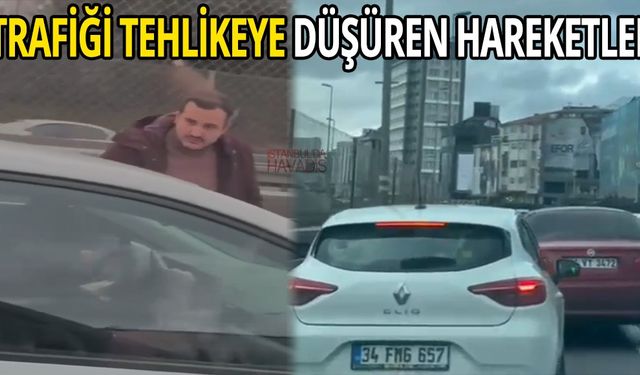 İstanbul'da Trafikte Yine Magandalık! Araçla Önünü Kesti!