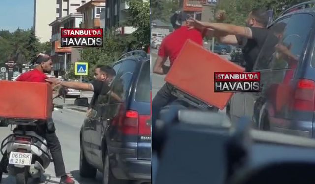 Akan trafikte araçtan inmeden kavga ettiler